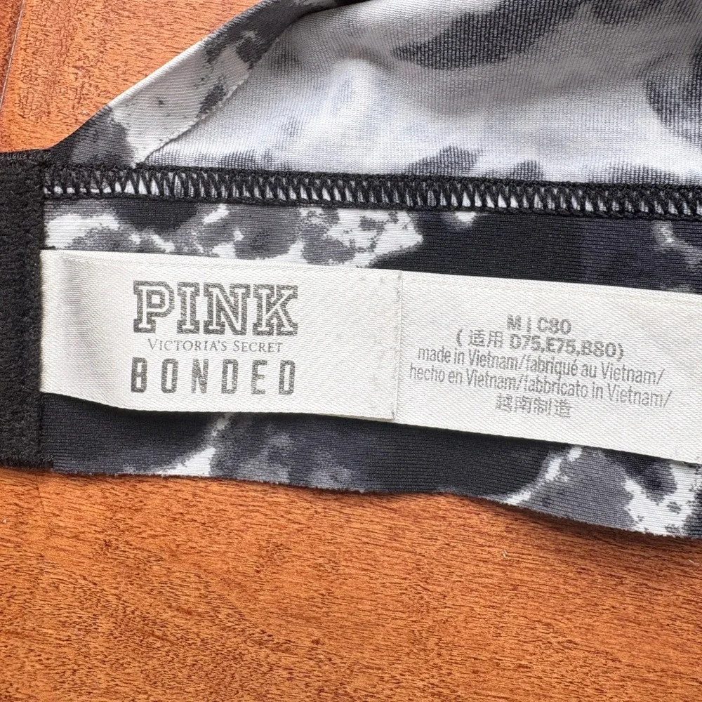 Victoria's Secret PINK Bonded Push-Up Bra Marble Print Women Medium Black White